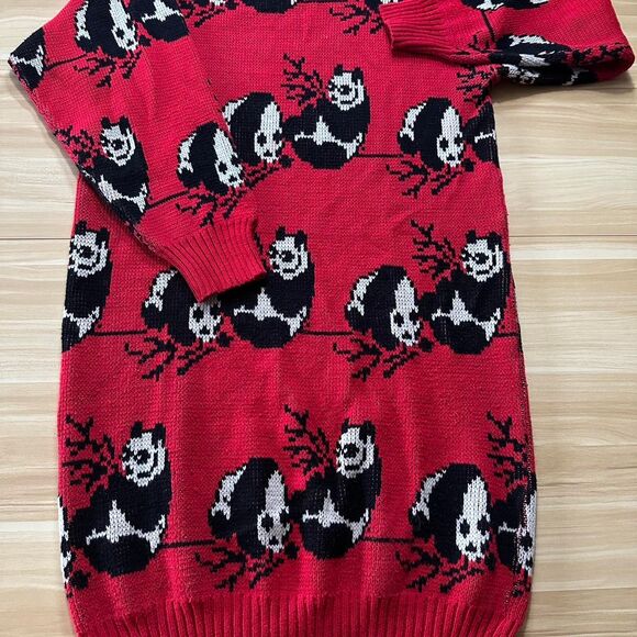 Vintage 90s Red & Black Panda Knit Sweater – Size Large - Picture 2 of 5